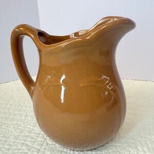 Vintage Brown Studio Pottery Pitcher MCM Laurel Relief Handmade Stoneware Vase